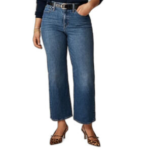 J. Crew Lakeshore Blue Denim Slim Wide Leg Frayed Hem Crop Jeans Size 32/14 US